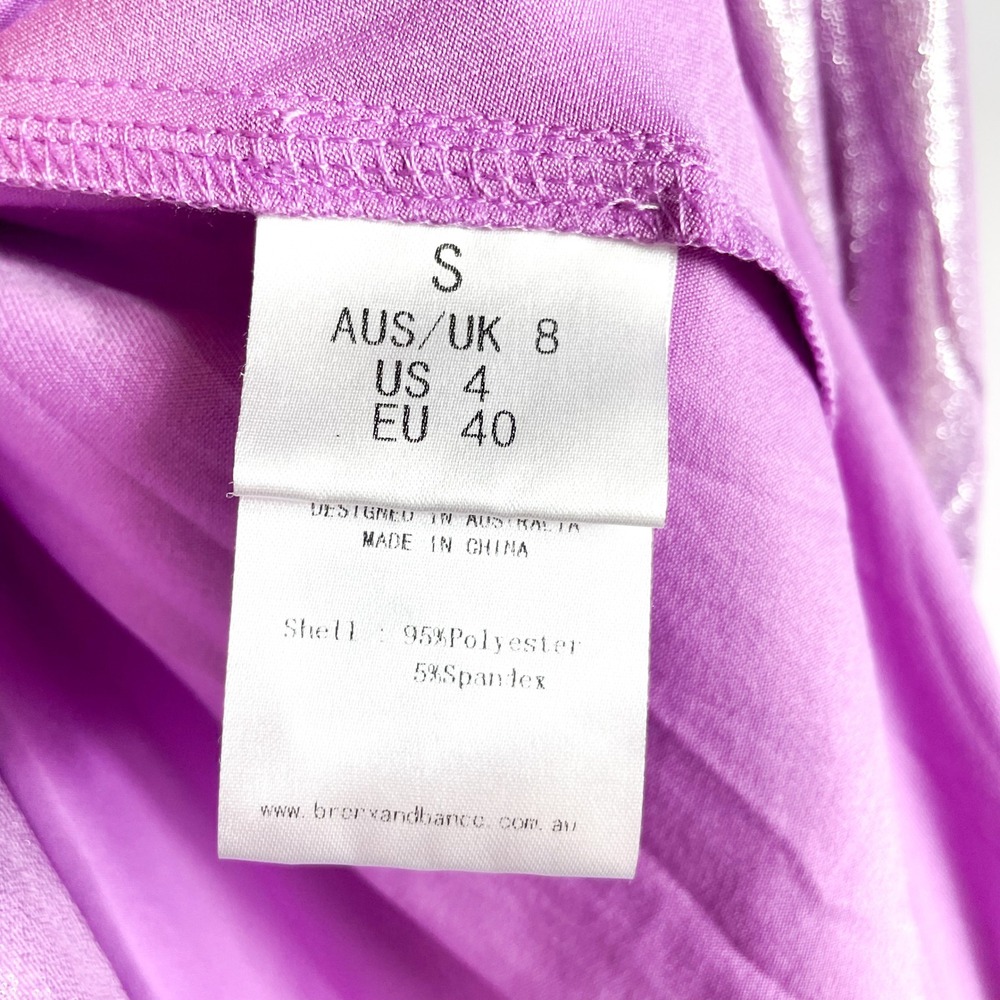 Bronx & Banco Zoe Lame Gown Maxi Dress Purple Lilac Plunge Slits Sz 4 US / Small - Picture 15 of 16